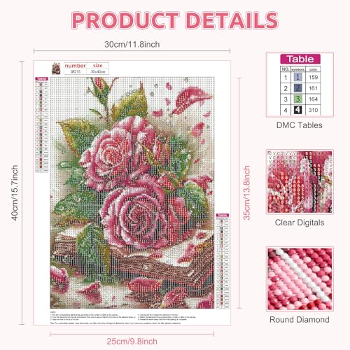 BIGRIMA Rose Diamond Art Painting Kits for Adults,5D Book Diamond Painting Kit for Beginners, DIY Paint with Round Full Drill Diamonds Paintings Gem Art for Home Wall Decor Gift 12x16In - color: Diamond Painting 006