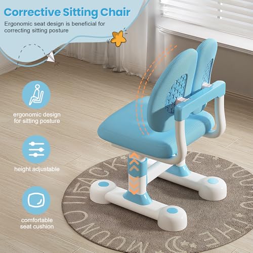 Kids Desk and Chair Set - Height Adjustable Crank Study Desk (Blue) - color: 013-blue