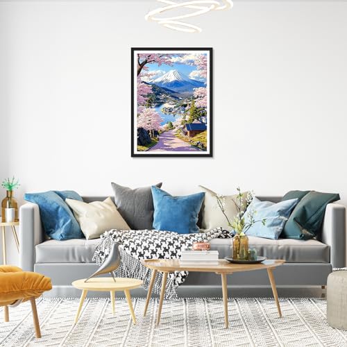 HEIBAGO Diamond Art Kits Landscape for Adults, Diamond Painting Kits Mount Fuji Sakura for Adults Beginners, 5D Full Drill Round Diamond Art Painting,DIY Gem Art for Adult for Home Wall Decor 12x16In - color: Mount Fuji Sakura