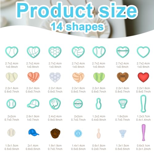 14Pcs Sports Heart Polymer Clay Cutters Golf Basketball Football Clay Earrings Cutters Rugby Hat Cute Polymer Clay Cutter for Jewelry Earrings Making Birthday Party DIY Supplies - style: Ball games