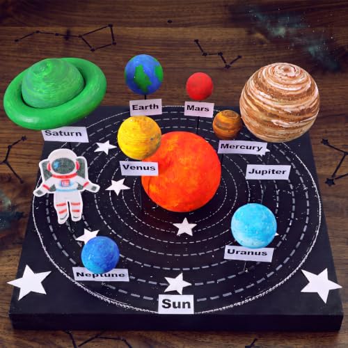 Ripeng 86 Pcs Solar System Model Project Kit Solar System Diorama Kit Include Mixed Foam Balls Stickers Foam Board Black Cardboard Box Wooden Skewers for Space Planet DIY Crafts