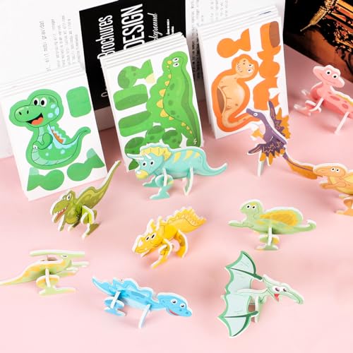 KIMOBER 25Pcs Educational 3D Cartoon Puzzle,3D Dinosaur Puzzle for Kids DIY Cartoon Dinosaur Animal Learning Jigsaw Toys for Kids - size: 25 pieces
