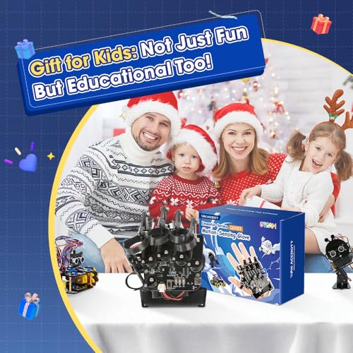 ESP32 Motion-Sensing Glove Supports Arduino, ACECode & Python,DIY Robotic Mechanical Hand STEM Toy Starter Kit Five Fingers Arm for Robot Kit Control, Science/Coding/Programming Set