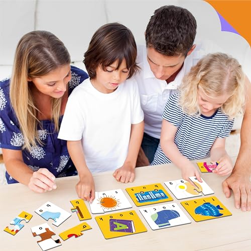 Self-Correcting Spelling Puzzles, Double-Sided Three and Four-Letter Word Spelling Cards with Picture Matching, 48 First Words Learning for Kindergarten Readiness, Preschool Ages 4+ - style: 24 Blocks Double Sided-B