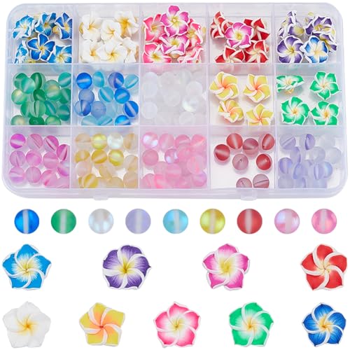 SUNNYCLUE 1 Box 150Pcs 6 Sets Flower Bracelet Making Kit Plumeria Flowers Beads with 10m Crystal String Summer Hawaii Ocean Beach Moonstone Beads for Jewelry Making Adults Supplies Adults Beginner - style: Plumeria Flower 3