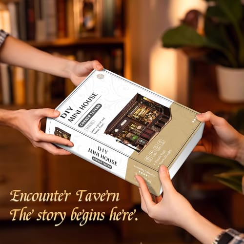 Book Nook Kit - DIY Miniature Dolls House Kit with Furniture and LED Light, 3D Puzzle Wooden Art Bookends, Model Kits for for Adults and Teens (Corner Tavern) - style: Corner Tavern