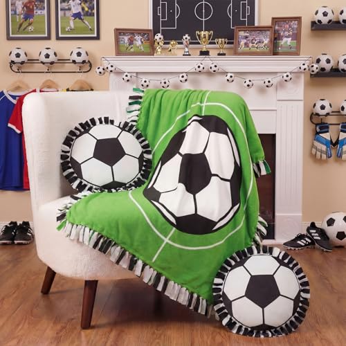 Vicenpal Set of 3 Soccer Tie Blanket & Pillows Craft Kit Dly Soccer Crafts 57 Inch No Sew Fleece Tied Blanket for Sports World 2026 Theme Party Favors Football Fan Gifts Summer Camp Activities - style: Soccer