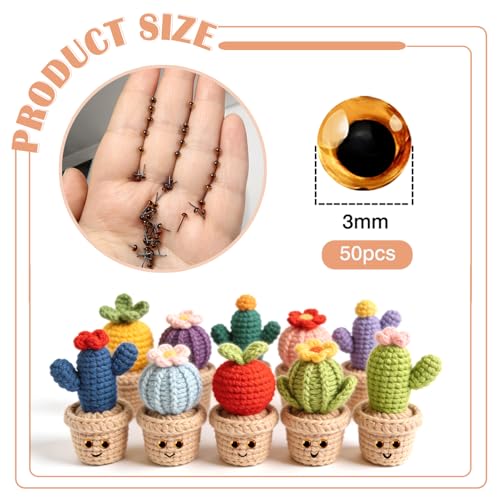 TOAOB 50pcs 3mm Brown Needle Felting Glass Eyes Tiny Crocheting Eye - color: Brown