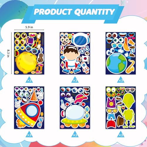 24 Sheets Outer Space Make a Face Sticker, Make Your Own Outer Space Stickers Mix and Match Stickers for Home School Classroom Crafts Activities Reward Birthday Party Favors - style: Astronaut