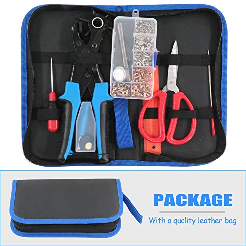 Glarks Adjustable Leather Hole Punch Pliers with Single Cap Leather Rivets Set Free Scissor & Ruler & Awl Tool for Belt, Watch Bands, Saddle, Shoes - style: Hole Punch Plier with Leather Rivets