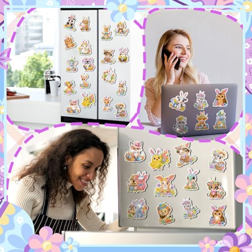 Xuhal 30 Pcs Easter Diamond Painting Magnets Diamond Art Kits for Adults - color: Easter