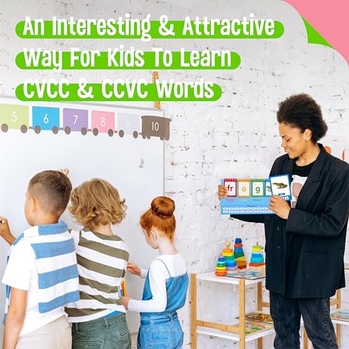 CVCC & CCVC Flip Chart with Word Cards, 40 Words Builder Phonic Game, Foldable Flip Chart with 20 Word Cards, Manipulative Spelling Toy Educational Learning Tool for Students, School Supplies - style: CVCC & CCVC Flip Chart with Word Cards