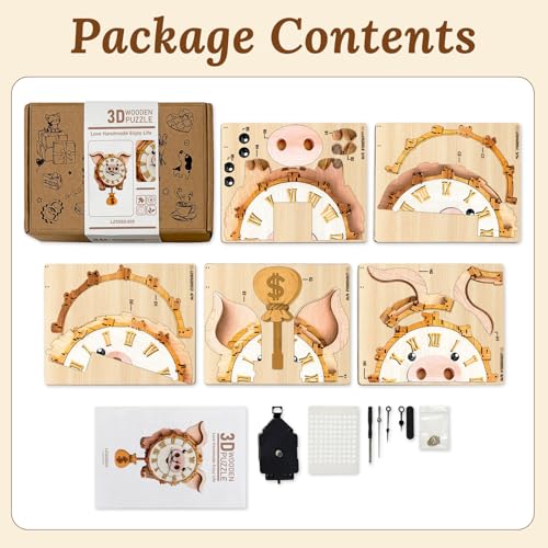 3D Wooden Puzzle for Adults - Lucky Piggy Clock - color: Lucky Piggy