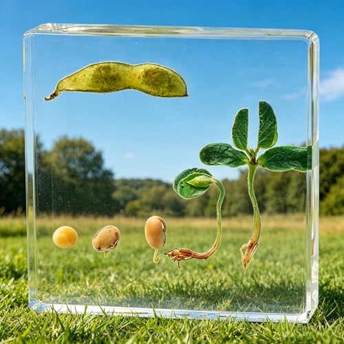 Real Bean Plant Life Cycle Specimen in Resin, Lifecycle of Bean Germination - size: Lifecycle Bean