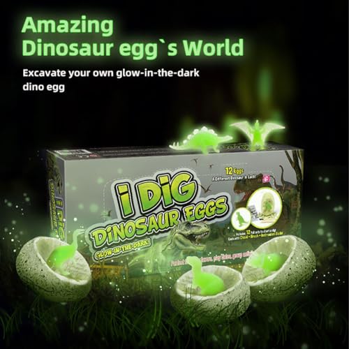 12-Pack Glow in the Dark Dinosaur Excavation Kit for Kids - Educational STEM Fossil Digging Egg Activity – Dig up & Discover Real Dino, Scientific Archaeology Set for Boys & Girls - style: Glow Dino