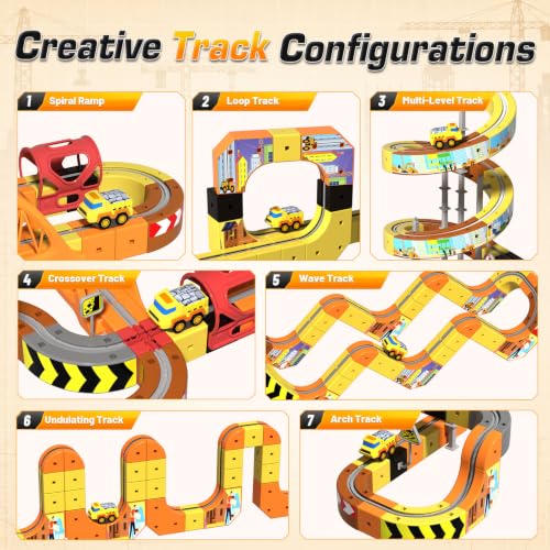 Construction Electric Train Set, 112PCS Gravity-Defying 3D Track Sets, STEM Building Train Toys Gifts for Boys and Girls Age 3 4 5 6 7 8+ Years Old - color: Brown - 112pcs