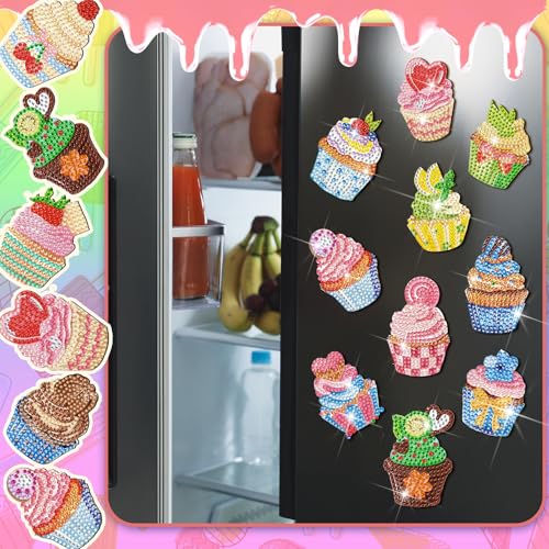 Remuuly 30 Pcs Cupcake Diamond Painting Magnet Diamond Art Kits for Adults - color: Cupcake