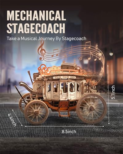 ROKR 3D Wooden Puzzles for Adults-Stagecoach Music Box Kit-DIY Wood Model Kits for Adults-Toy Gifts for Ages 14 and Up