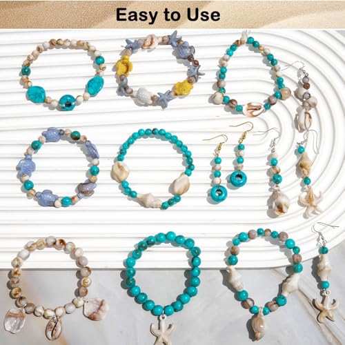 600+Pcs Ocean Beads Kit Seashell Starfish Turtle for Bracelet Making - color: Beige+Sea Blue