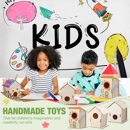 DoubleFill 12 Pcs Bulk Wooden Bird Houses Kits for Kids Mini Bird House for Craft DIY Unfinished Wood Birdhouse to Paint, Build for Children Wooden Arts Classroom Activity, 3 Styles