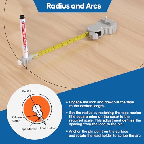 Rotating Tape Measure Beam Compass for Circle Drawing with Marker Pens
