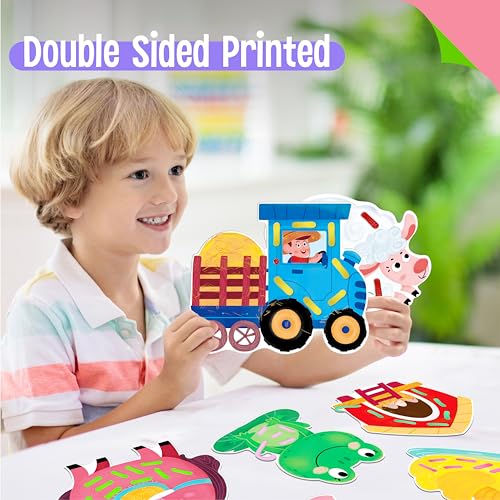 SpriteGru 9 PCS Farm Theme Lacing Cards, 9 Double Sided Sewing Cards with 9 Colorful Laces, Imagination Development Lacing Toys Educational and Learning Activity for Preschoolers, Kids - color: Farm Themed-B