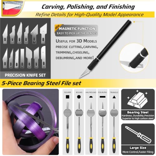113Pcs 3D Printer Tool Kit and Accessories with Case incl. Scrapers, Pliers, Files, Deburring, Nozzle Anti-Stick Coating, Lubricant Oil/Grease, Screwdriver Set, for Bambu Lab & all FDM/SLA 3D Printers - style: Flagship Maker Kit