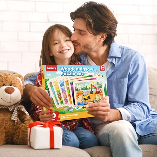 SYNARRY 6-Pack Large Wooden Jigsaw Puzzles for Kids Ages 4-6, 60-Piece
