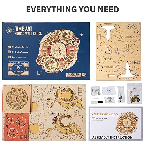 ROBOTIME 3D Wooden Puzzles for Adults, Models for Adults to Build Wooden Steampunk Clock Kit, DIY Mechanical Wall Quartz Aesthetic Room Decor Unique Gift