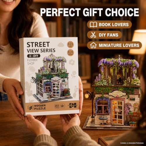 Evankin Flower Shop Book Nook Kit, DIY Miniature House with LED Light - style: Flower Shop