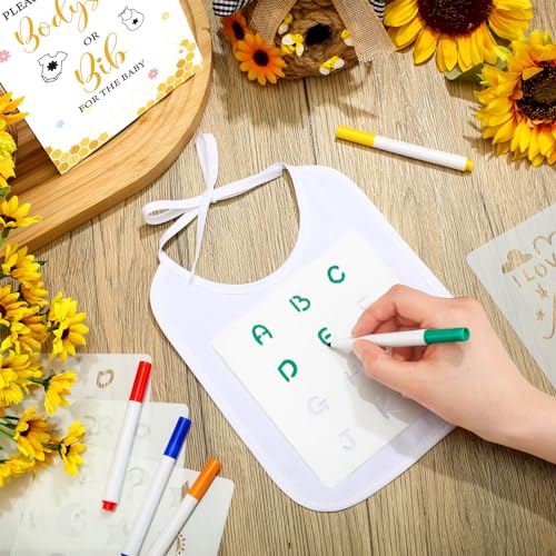 Panitay 100 Pcs White Baby Bodysuits Bibs Kit 25 Guests, Bee - style: Bee