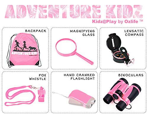 Adventure Kidz - Outdoor Exploration Kit, Binoculars with Case, Flashlight, Compass, Whistle, Magnifying Glass, Backpack, Bundle (28 Items)