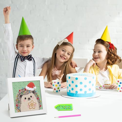 Libfx Diamond Art Kits for Kids with Frame Diamond Art for Girls Boys Beginners Arts and Crafts Birthday Gifts (Christmas Hedgehog) - color: Christmas Hedgehog