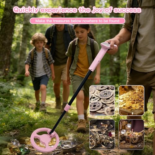 Metal Detector for Kids,0.88lbs with Shovel Rake Mesh Bag Kit,Pink