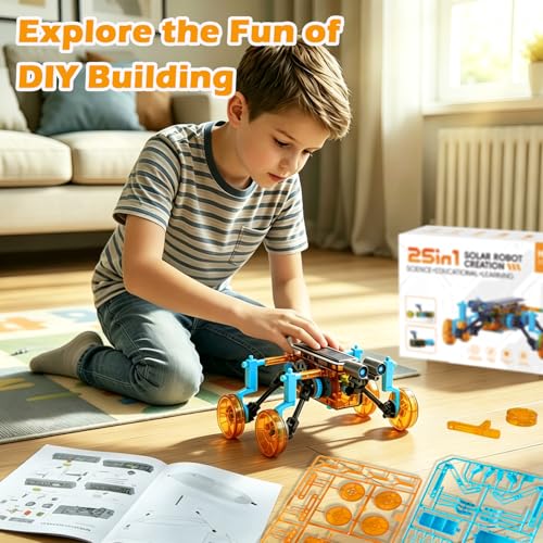 STEM 25-in-1 Solar Robot Kit Educational Building Toys for Kids Age 8-13 - color: Blue & Orange