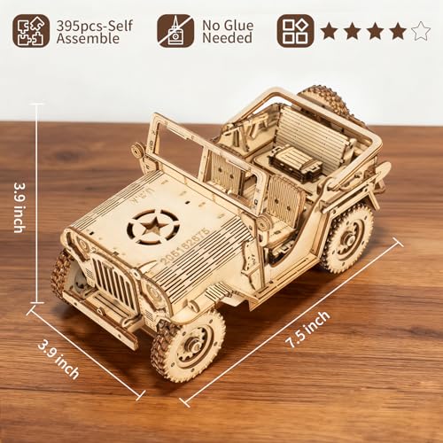 3D Wooden Puzzles for Adults,Wooden Toy for Kids and Adults,Model Building Kit,Educational Brain Teaser,Best Educational Christmas Birthday Day Gift for Friends (Wooden Jeep) - color: Wooden Jeep