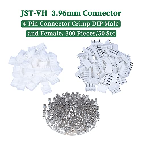 300 Pieces / 50 Sets JST VH 3.96mm 4 Pin 24-18 AWG Connector Kit - size: 4-Pin, style: JST-VH