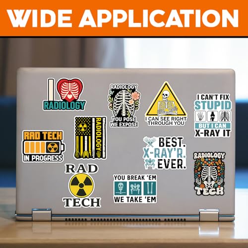 MAIANEY (3x3 in) Funny Radiology Stickers Pack 10 Waterproof Vinyl Decals for Rad Techs, X-Ray Technicians, Radiologic Students – Gifts for Healthcare Workers & Imaging Staff - color: Radiology