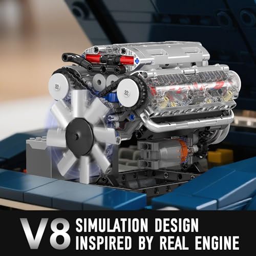 Mould King 10088 V8 Engine Model Building Kit that Runs, Build Your Own Mini Engine that Works, STEM Kit Gift for Adults 14+ Teens, DIY Mechanic Engineering Construction for Display (535 PCS) - style: V8 Engine