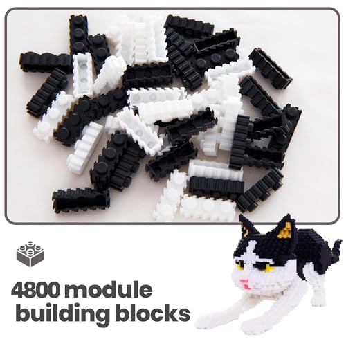 Cat Micro Building Blocks Animal Set, Cow Cat DIY Mini 3D Building Toy Bricks Kit Gift for Adults and Kids, 4800 Pieces, Black & White - color: Black Cat