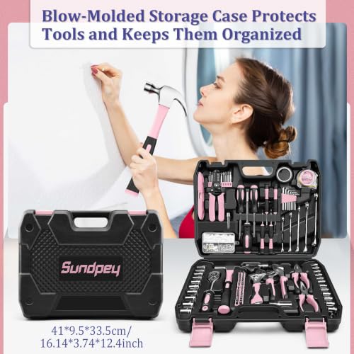 Sundpey 281 Pcs Home Tool Kit Portable Complete General Hand Tool Set Pink - color: Pink