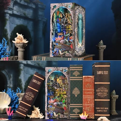 fifijoy Book Nook Kit - DIY Miniature Dollhouse Kit for Adults and Teens, 3D Wooden Puzzle Bookend with LED Light, Creative Bookshelf Decor Gifts for Family and Friends (Lost City of Atlantis) - color: Lost City of Atlantis