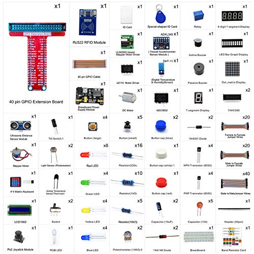 Adeept RFID Starter Kit Compatible with Raspberry Pi 4 3 2 Model B B+ Stepper Motor, ADXL345, 40-pin GPIO Extension Board, Breadboard, with C and Python Code, Learning Kit with Guidebook (PDF)