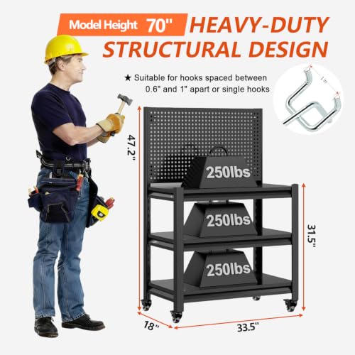 Metal Workbench, Mobile Work Table, Pegboard, 2 Pack - size: 47.2"H x 33.5"W x 18"D