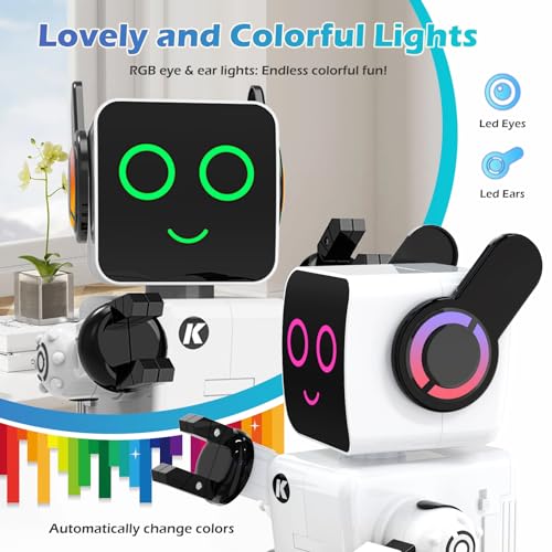 Rechargeable RC Robot Toy for Kids - Interactive Intelligent LED Light, Speaks, Dances, Built-in Coin Bank (White) - color: White