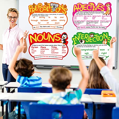 Outus 10 Pcs Parts of Speech Poster for Classroom Teachers (Bright, Animal)