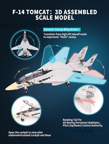 F14 Tomcat Model Fighter Jet Plane Toy, 1/72 Plastic Military Airplane Building Kit 36 Pieces Snap-fit Assembly Aircraft Model with Movable Wings & Stand STEM Military Birthday Gift for Adults Boys - color: F14-1/72-white