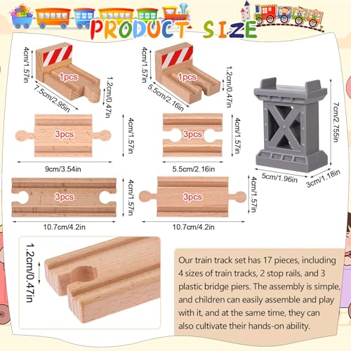 17 Pcs Wooden Train Track Connectors Adapters Set Wood Train Track Pieces Accessories Trains Bridge Pier Straight Wooden Tracks Expansion Male Male Female Female for Most Track Railway Accessories