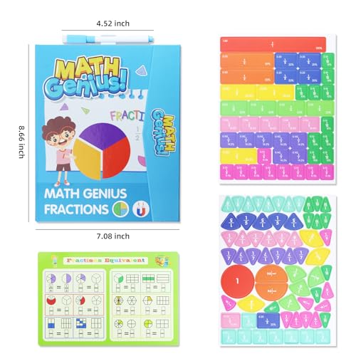Magnetic Fraction Educational Puzzle with Fraction Tiles & Circles, Math Manipulatives Montessori Learning Toys to Help Kids Learn Fractions and Build Early Math Skills (Blue) - style: Blue