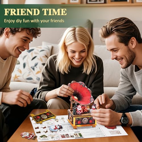 3D Wooden Puzzle Music Box for Adults-Christmas Phonograph Puzzle - color: Christmas Phonograph Puzzle